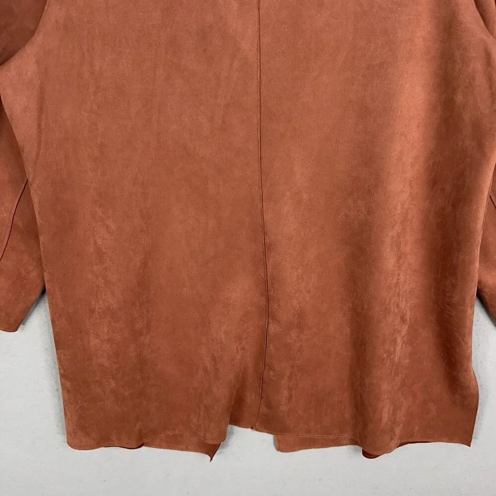 Tahari Jacket Womens 2X Brown Faux Suede Open Soft Minimal Quiet Luxury Autumn - Picture 8 of 14